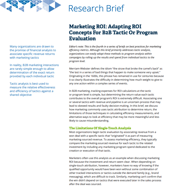 Marketing ROI: Adapting ROI Concepts For B2B Tactic Or Program Evaluation