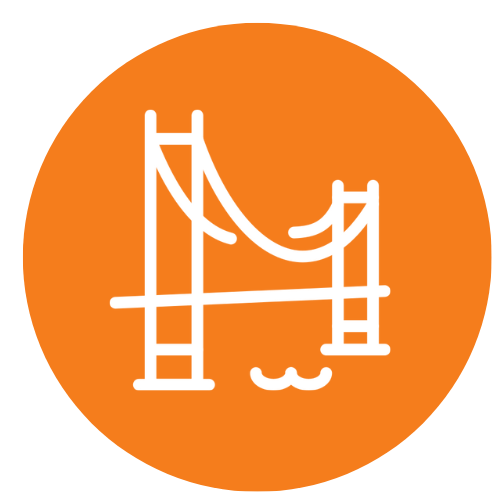 Build Bridges - orange background White bridge icon