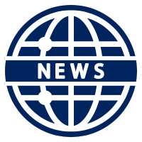 new icon - world with the word "news" across it - blue and white