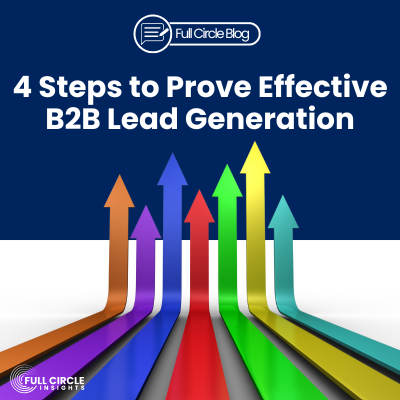 4 Steps to Prove Effective B2B Lead Generation_full Circle Blog, blog ice _ muli-colored arrows pointing up _ Full Circle Insights logo