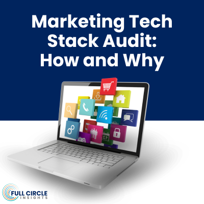 marketing tech stack audit: how and why _ computer with software icons_ full circle insights logo