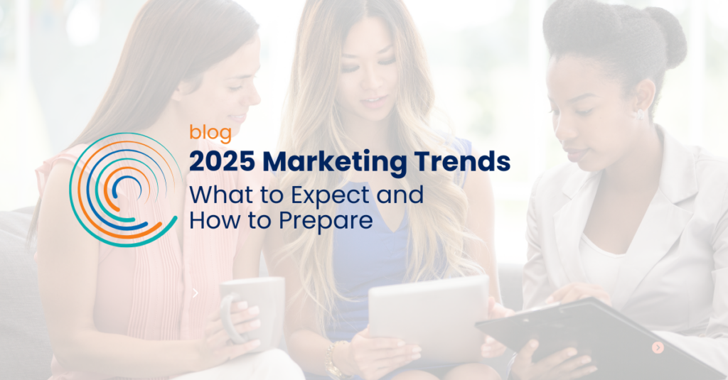 2025 Marketing Trends: What to Expect and How to Prepare - BLOG Full Circle Insights logo Three women looking at marketing plans on an ipad